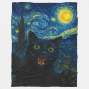 Couverture Polaire Chat noir Starry Nuit Van Gogh Chat Selfie