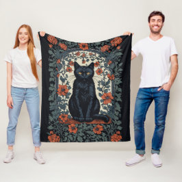 Couverture Polaire Chat noir Vintage Floral
