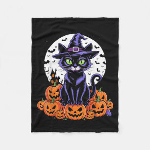 Couverture Polaire Chat noir vintage Halloween Citrouilles effrayante