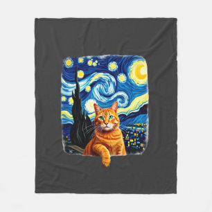 Couverture Polaire Chat orange selfie Nuit étoilée Maman chat Amoure