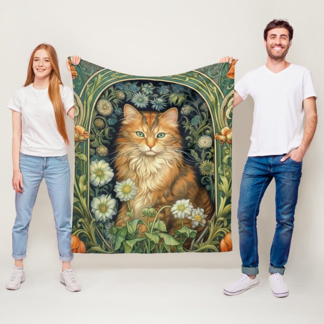 Couverture Polaire Chat rouge dans le jardin Art nouveau (En situation)