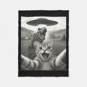 Couverture Polaire Chat selfie avec un OVNI alien et un dinosaure T-r