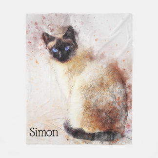 Couverture Polaire Chat siamois d'aquarelle à la mode personnalisé