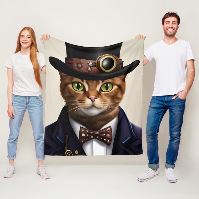 Couverture Polaire Chat Steampunk (En situation)