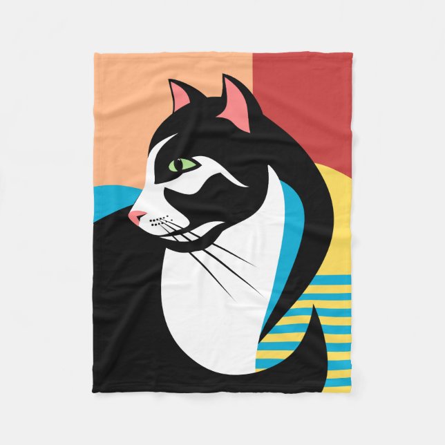 Couverture Polaire Chat stylisé coloré (Devant)