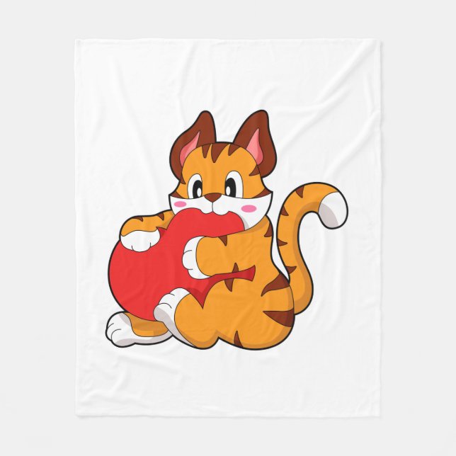 Couverture Polaire Chat tigre à l'amour avec coeur.PNG (Devant)