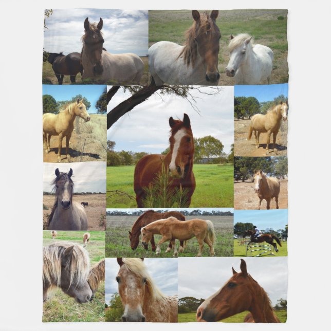 Couverture Polaire Châtaignier Et Chevaux Arabes Dans Un Collage Phot (Devant)
