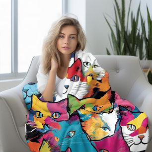Couverture Polaire Chats Abstrait Pop Art Design