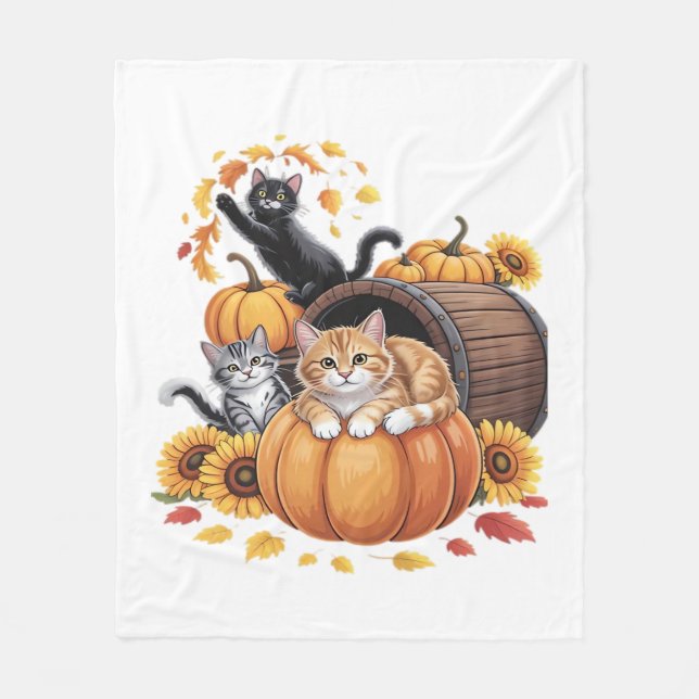 Couverture Polaire Chats Automne Citrouilles Thanksgiving Sunflower O (Devant)