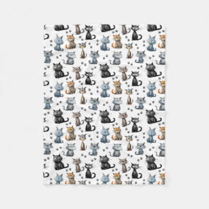 Couverture Polaire Chats aux Visages Grumpy et Motif Empreinte de pat