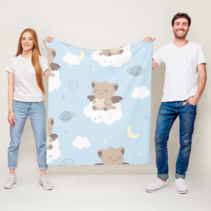 Couverture Polaire Chats d'ange Kawaii sur motif de nuages