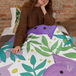 Couverture Polaire Chats et branches - violet et vert