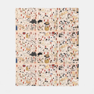Couverture Polaire Chats japonais vintages ménagerie Woodblock Ukiyo-