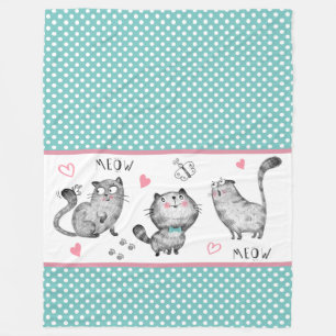 Couverture Polaire Chats mignons, Papillons, Pois, Coeurs