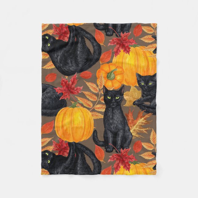 Couverture Polaire Chats noirs et citrouilles 2 (Devant)