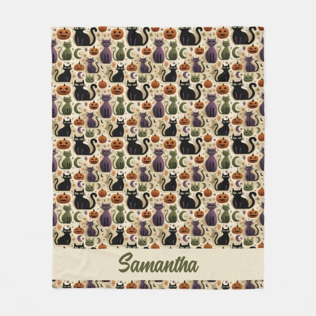 Couverture Polaire Chats noirs Whimsical et Citrouilles d'Halloween (Devant)