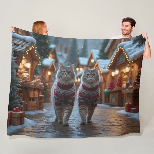 Couverture Polaire Chats sibériens Noël Neige Fêtes  (En situation)