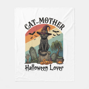 Couverture Polaire Chatte Mère Amoureuse d'Halloween Chapeau de Sorci