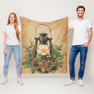 Couverture Polaire Chaud lanterne noël houx pin rustique cosy