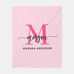 Couverture Polaire Chaud rose moderne Script Girl Monogramme Nom