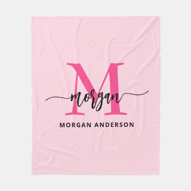 Couverture Polaire Chaud rose moderne Script Girl Monogramme Nom (Devant)