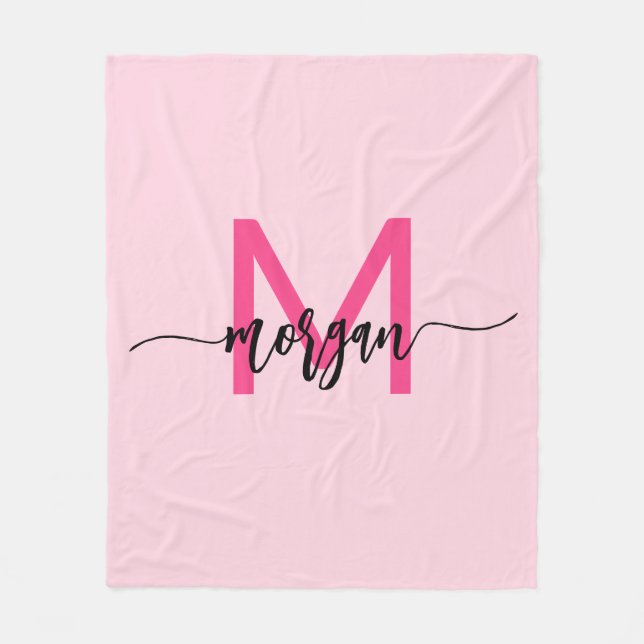 Couverture Polaire Chaud rose moderne Script Girl Monogramme Nom (Devant)