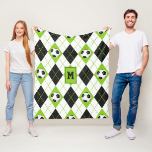Couverture Polaire chaux à thème de soccer noir blanc Jacquard motif