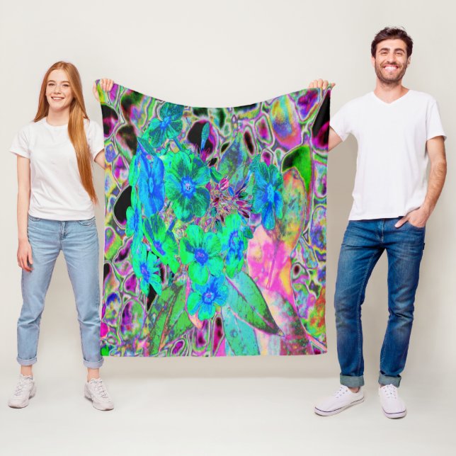 Couverture Polaire Chaux psychédélique Trippy Lime Vert et Bleu Fleur (En situation)