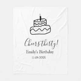 Couverture Polaire Cheers thirty birthday cake black scribble hand