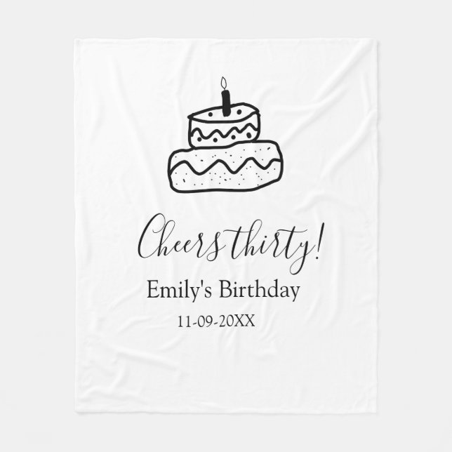 Couverture Polaire Cheers thirty birthday cake black scribble hand (Devant)