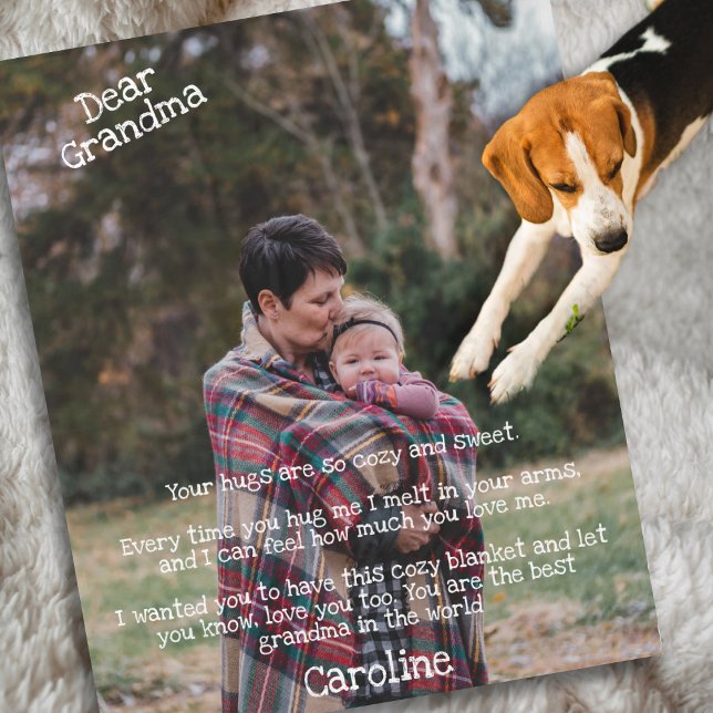 Couverture Polaire Chère grand-mère, tes câlins, une photo douillette (Créateur téléchargé)