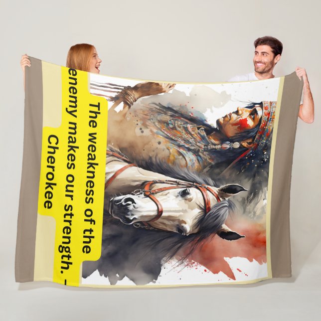 Couverture Polaire Cherokee Indian sur le cheval avec ces mots (En situation)