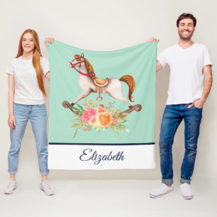 Couverture Polaire Cheval à roche vintage avec Bouquet floral