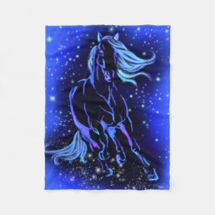 Couverture Polaire Cheval Bleu Néon Couchant Au Lune Starry Night
