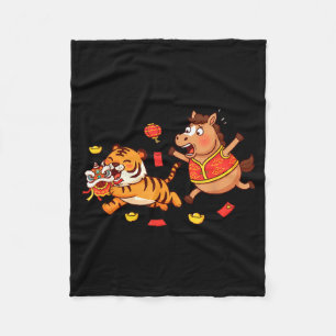 Couverture Polaire Cheval Chinois Drôle Tigre Enfants Hommes Femmes H