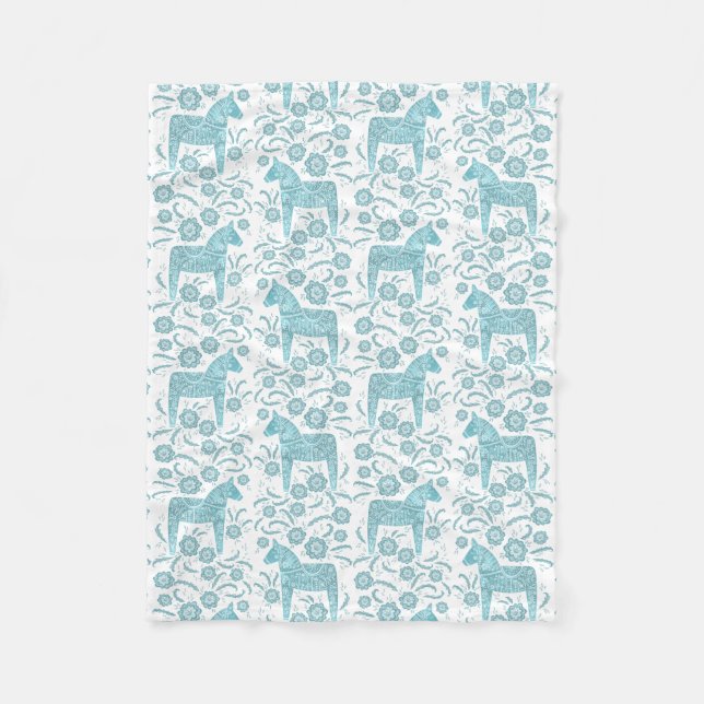 Couverture Polaire Cheval de Dala Suédois Turquoise et Blanche polair (Devant)