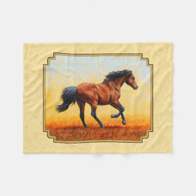 Couverture Polaire Cheval de la baie de course Jaune (Devant (Horizontal))