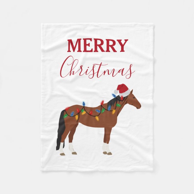 Couverture Polaire Cheval de Noël Santa Chapeau Noël Lumières (Devant)