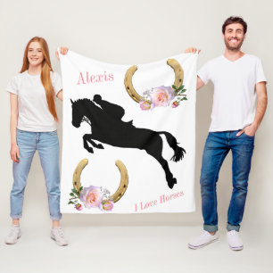 Couverture Polaire Cheval et cavalier Chasseur Jumper "I Love Horses"