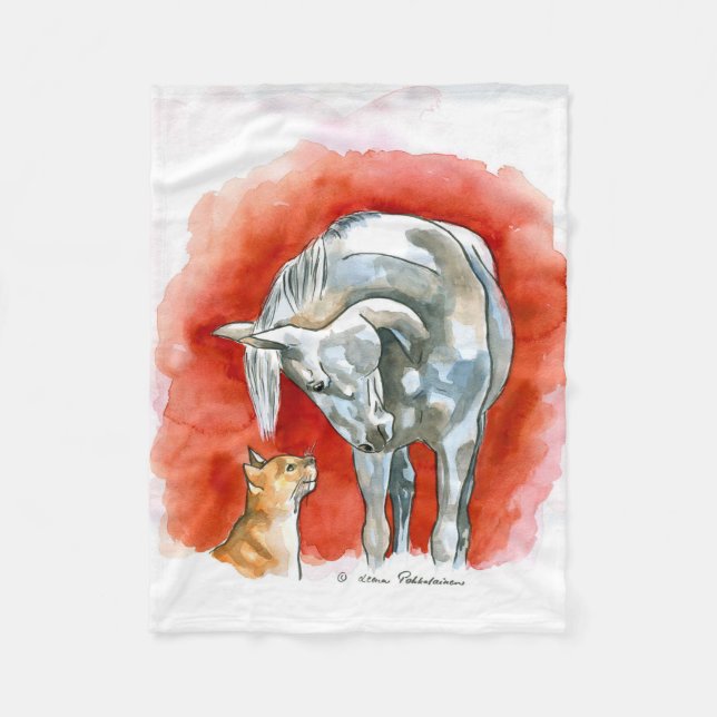Couverture Polaire Cheval et chat (Devant)