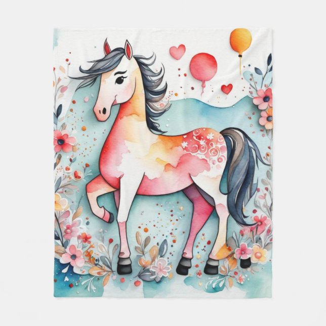 Couverture Polaire Cheval floral mignon (Devant)