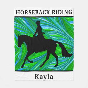 Couverture Polaire Cheval Girl Tropical Blue Green Horseback équitati