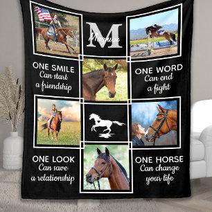 Couverture Polaire Cheval Lover Equestrian Personnalisé Photo Collage