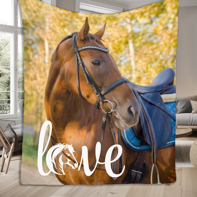 Couverture Polaire Cheval Lover Personnalisé LOVE Photo équestre (Créateur téléchargé)