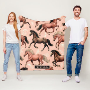 Couverture Polaire Cheval mignon rose sans joint