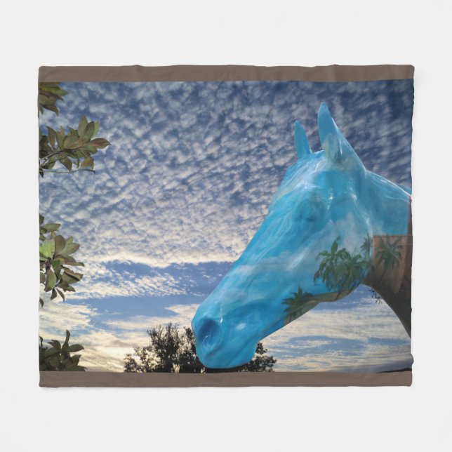 Couverture Polaire Cheval peint et ciel maquereau Blanche polaire (Devant (Horizontal))