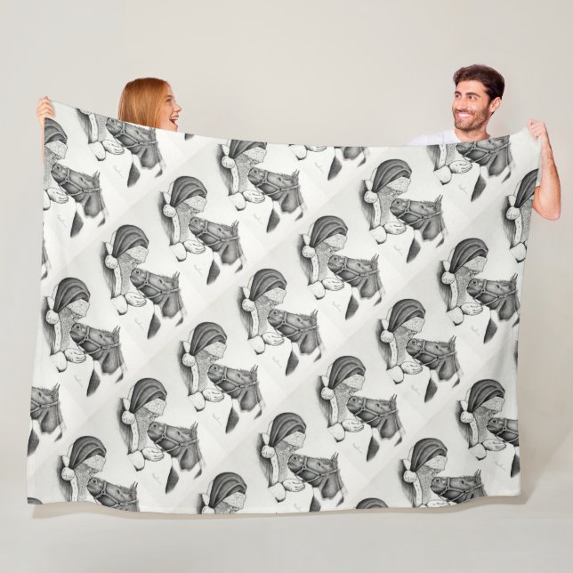 Couverture Polaire Cheval Pinto Paint Christmas et Père Noël (En situation)