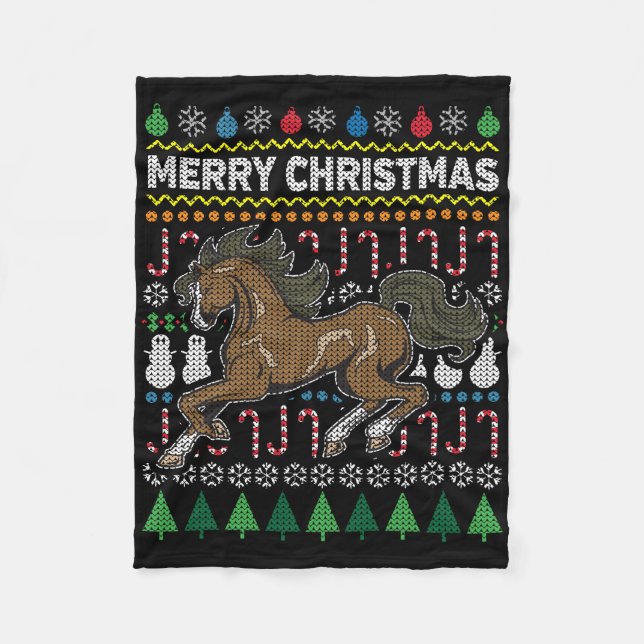 Couverture Polaire Cheval Vilain Sweat de Noël Série de la faune (Devant)