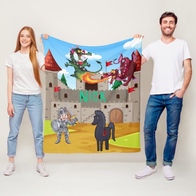 Couverture Polaire Chevalier dans l'armure brillante et les dragons s (En situation)