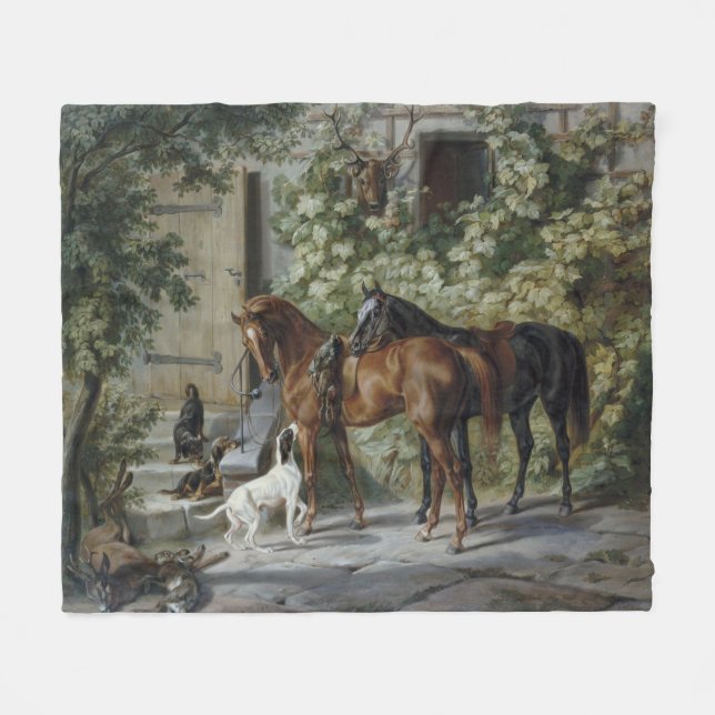 Couverture Polaire Chevaux à la Porche (par Albrecht Adam) (Devant (Horizontal))